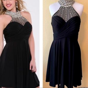 JVN Jovani Black Dress Size 6 Halter rhinestone Style# 42589